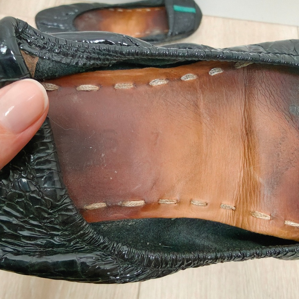 Tieks Womens Ballet Flat 7 Black Crinkled Patent Leather Foldable Classic Core - Picture 6 of 9